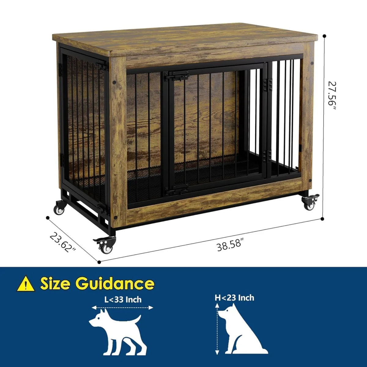 ANIXOL Wooden Dog Crate Furniture With Wheels And Removable Tray