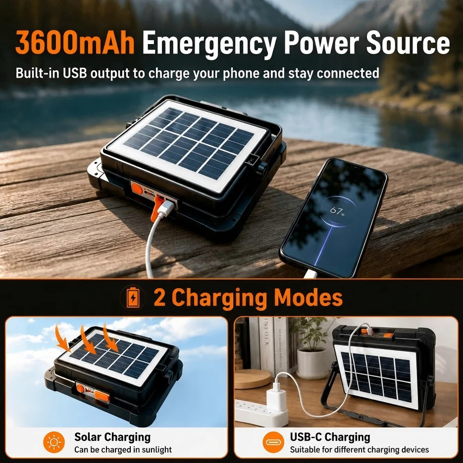Morglad Solar Rechargeable LED Camping Lantern with Five Light Modes