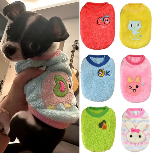 Warm Fleece Dog Sweater With Cute Print For Small Puppies