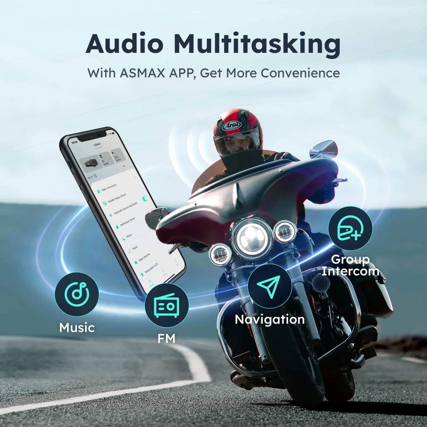 ASMAX S1 Bluetooth Motorcycle Helmet Headset Intercom 8 Rider IPX7