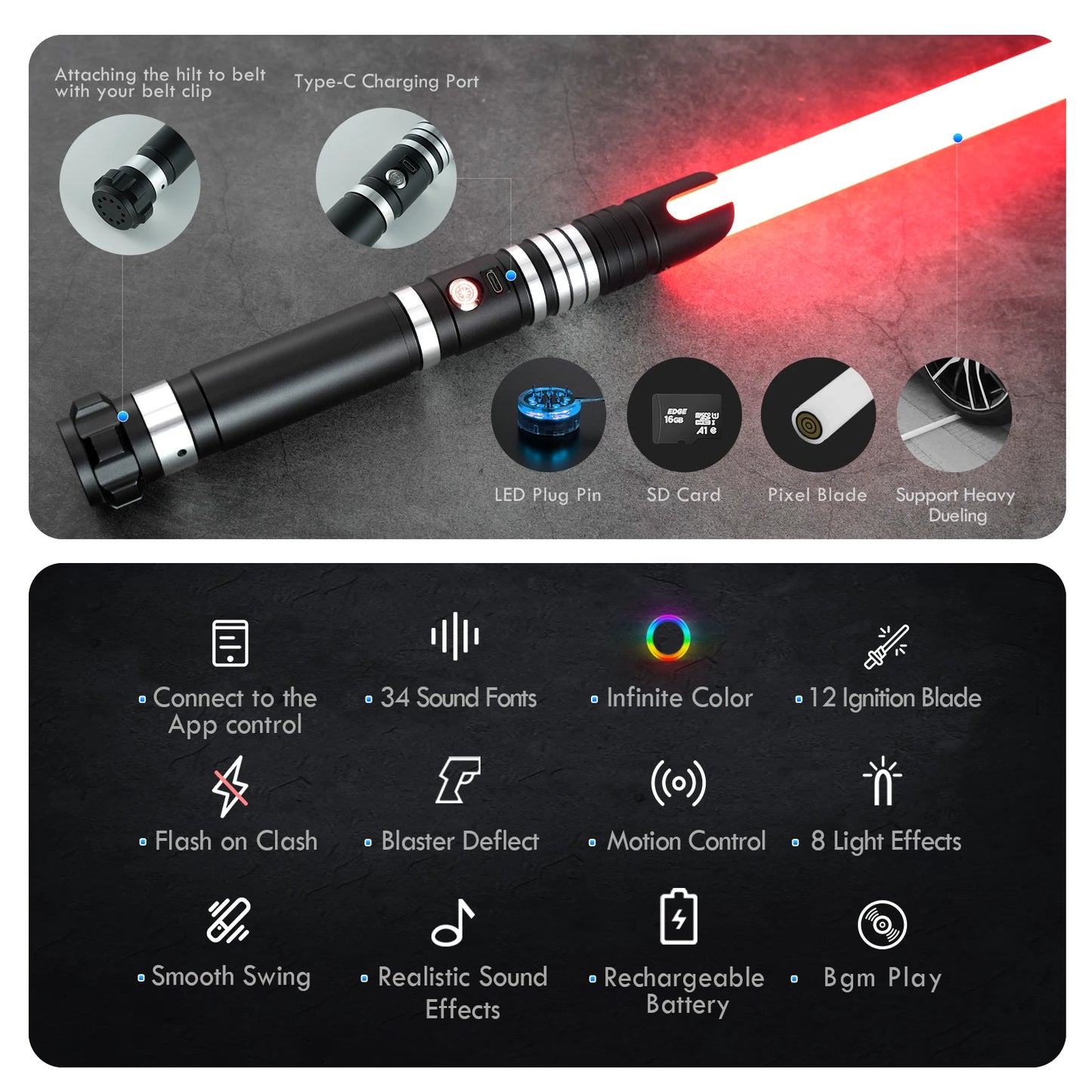 DamienSaber LED App Controlled Dueling Lightsaber With Motion Controls