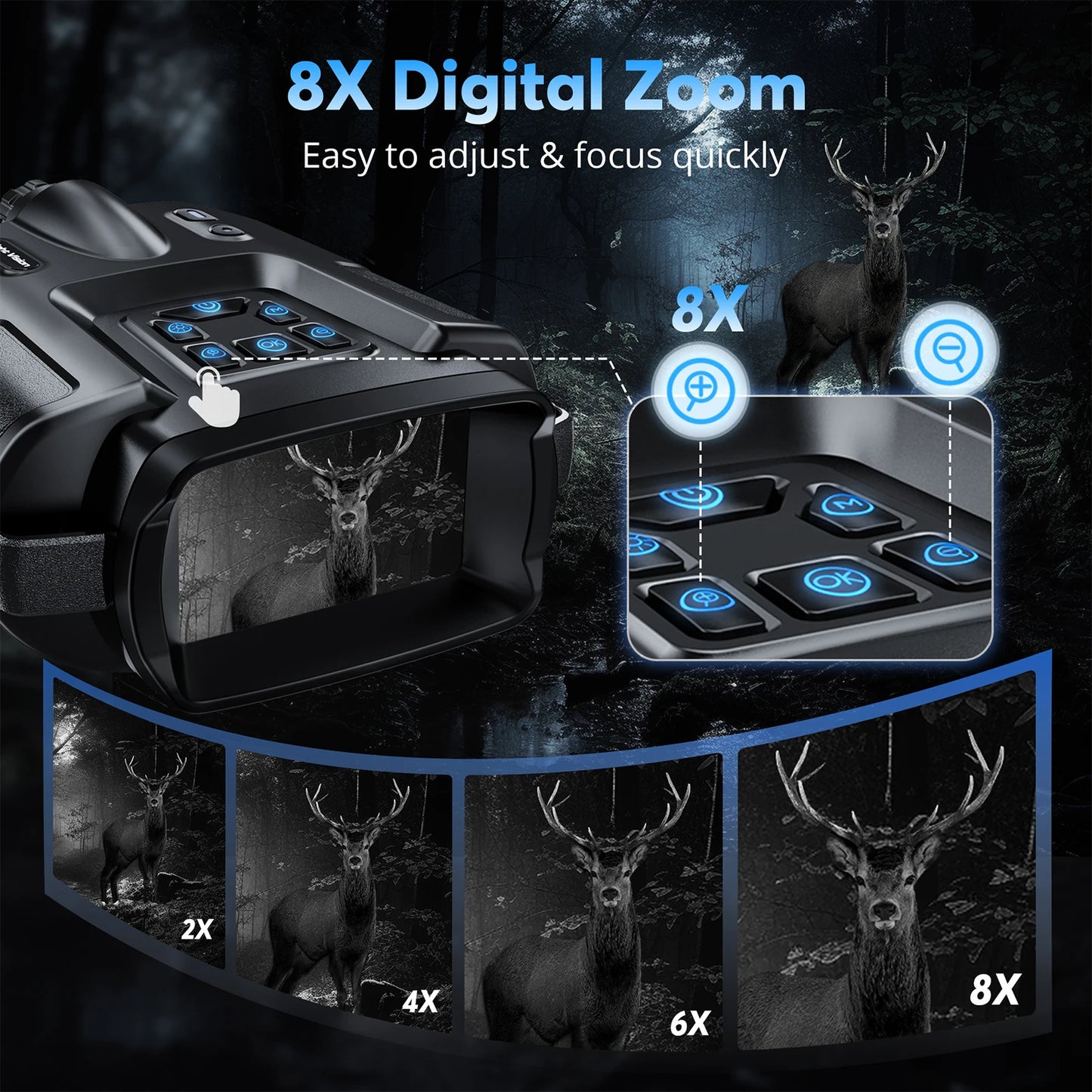 USB Rechargeable 4K Night Vision Binoculars With HD Digital Zoom