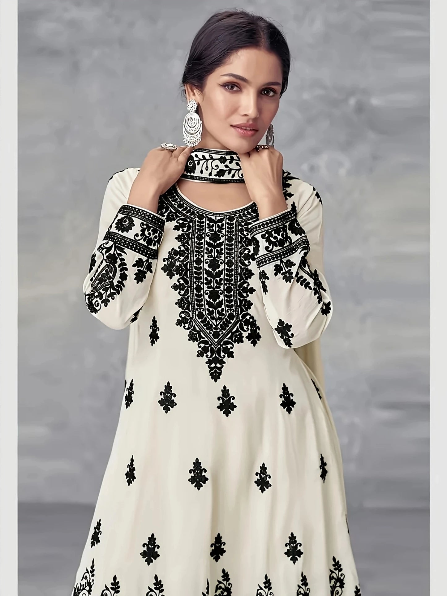 Women's Casual Polyester Ethnic Top Pants And Scarf Set