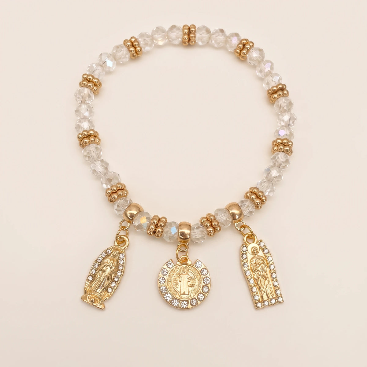 Crystal Beaded Faith Bracelet Set With Saint Charms