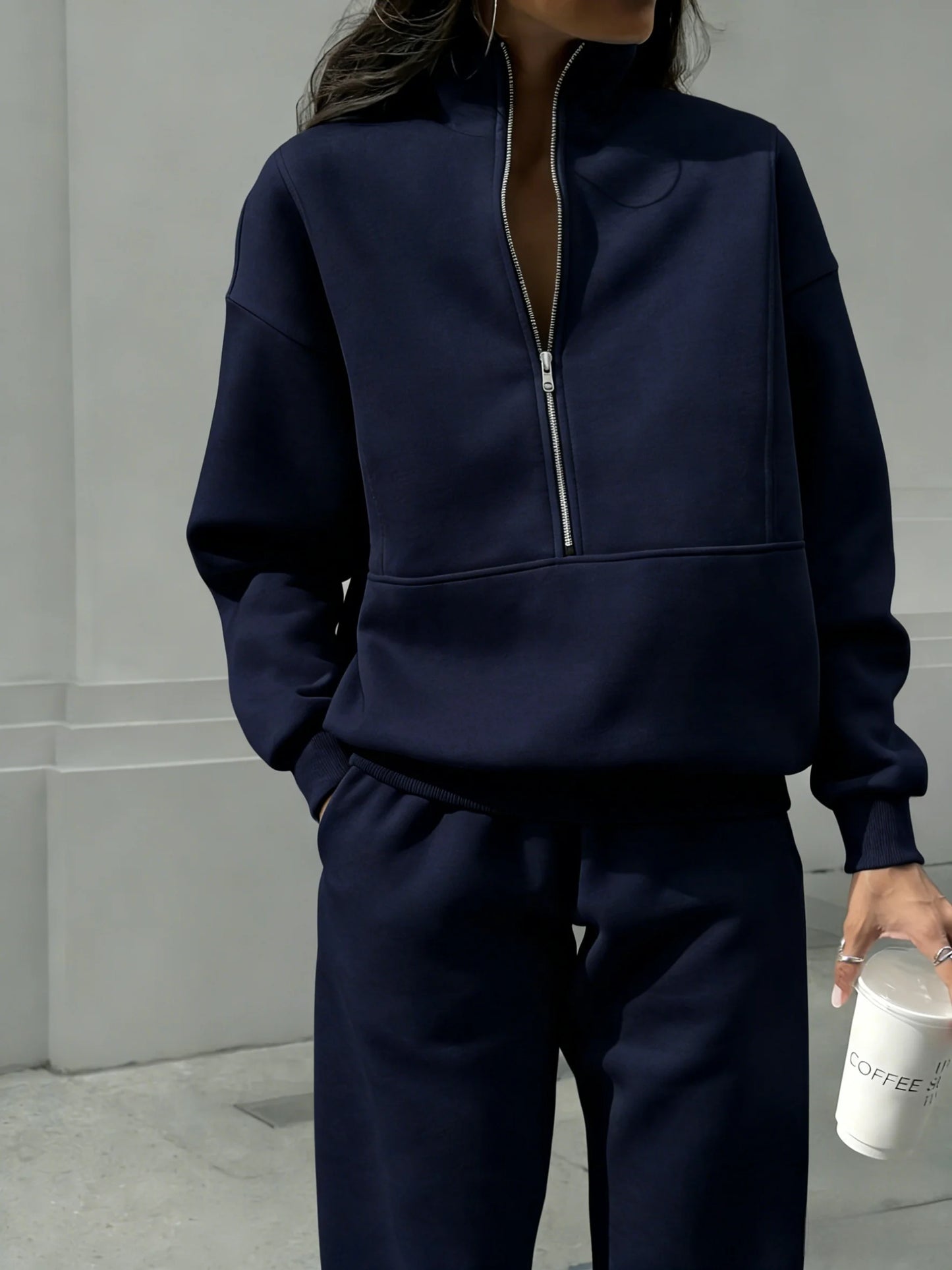Women Half Zip Two Piece Tracksuit Casual Stretch Loungewear Set