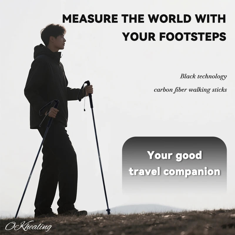 Okhealing Ultralight Carbon Fiber Foldable Trekking Poles Hiking Travel Gear