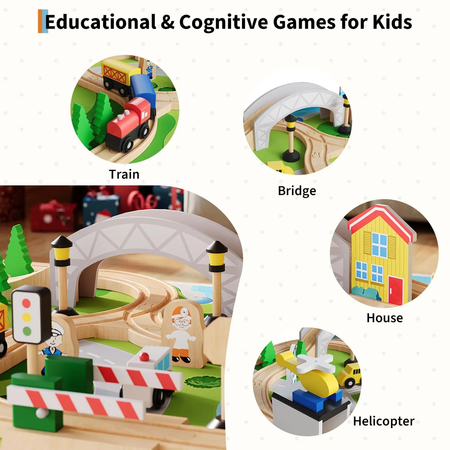 HiMISS Wooden Train Activity Table With Storage Drawer And Tracks