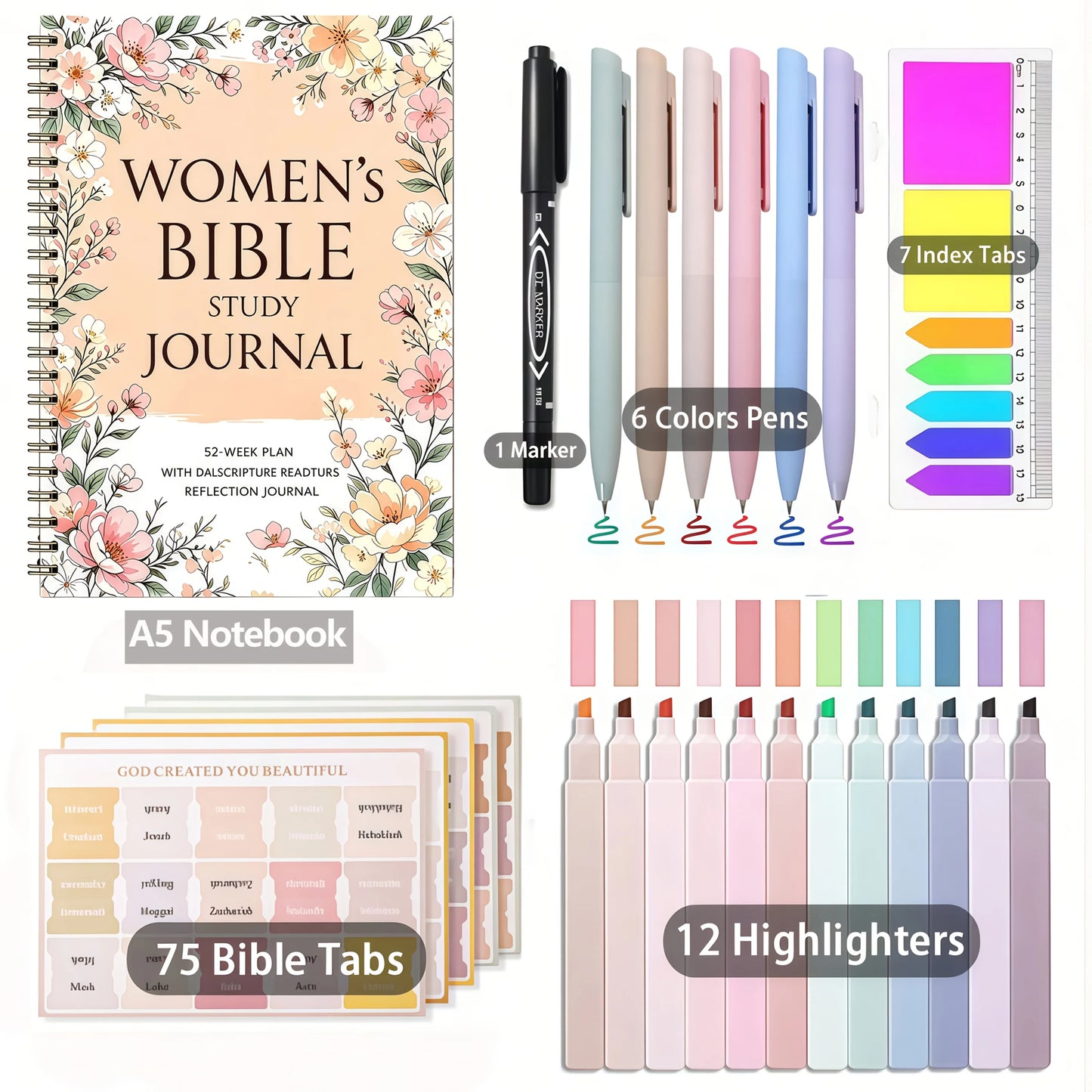 Christian Bible Study Kit With Spiral Notebook And Pen
