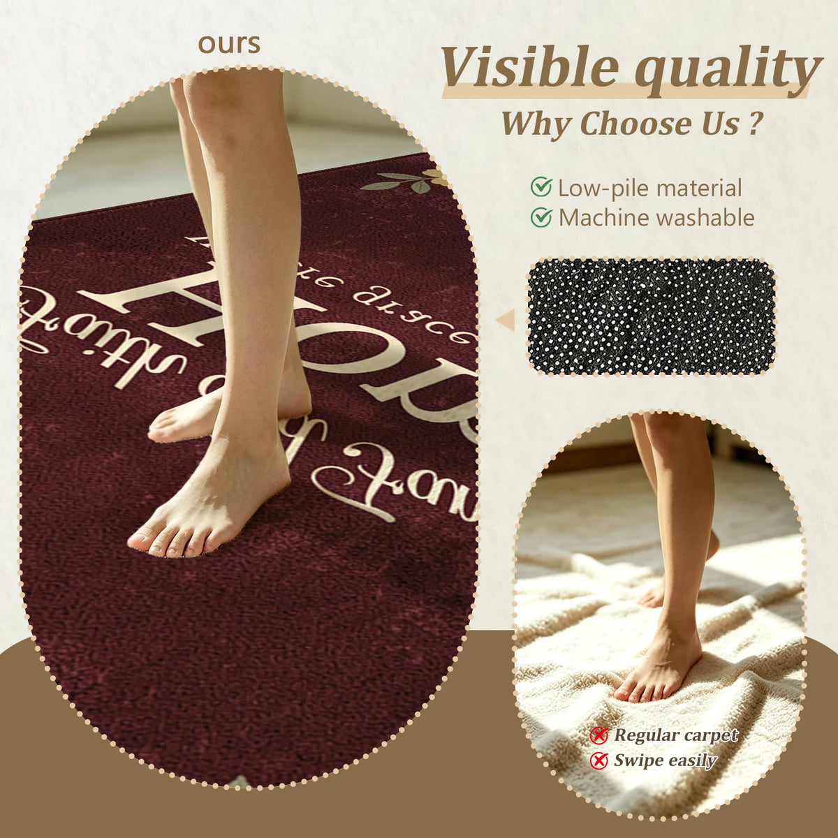Faith Family Home Quote Velvet Floor Mat Machine Washable Rug