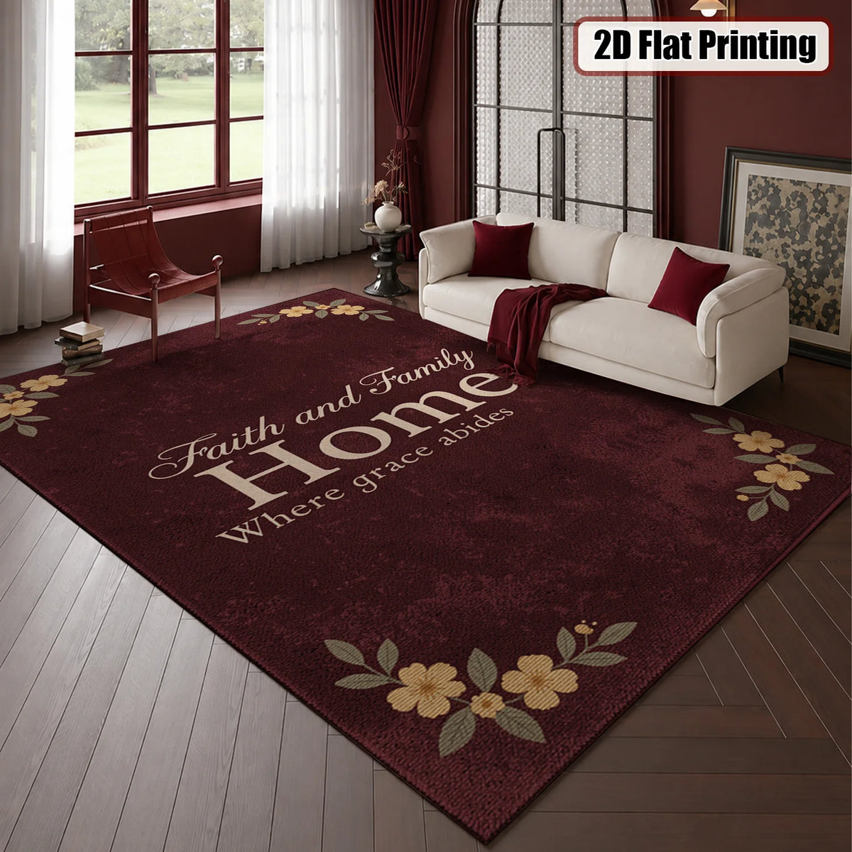 Faith Family Home Quote Velvet Floor Mat Machine Washable Rug