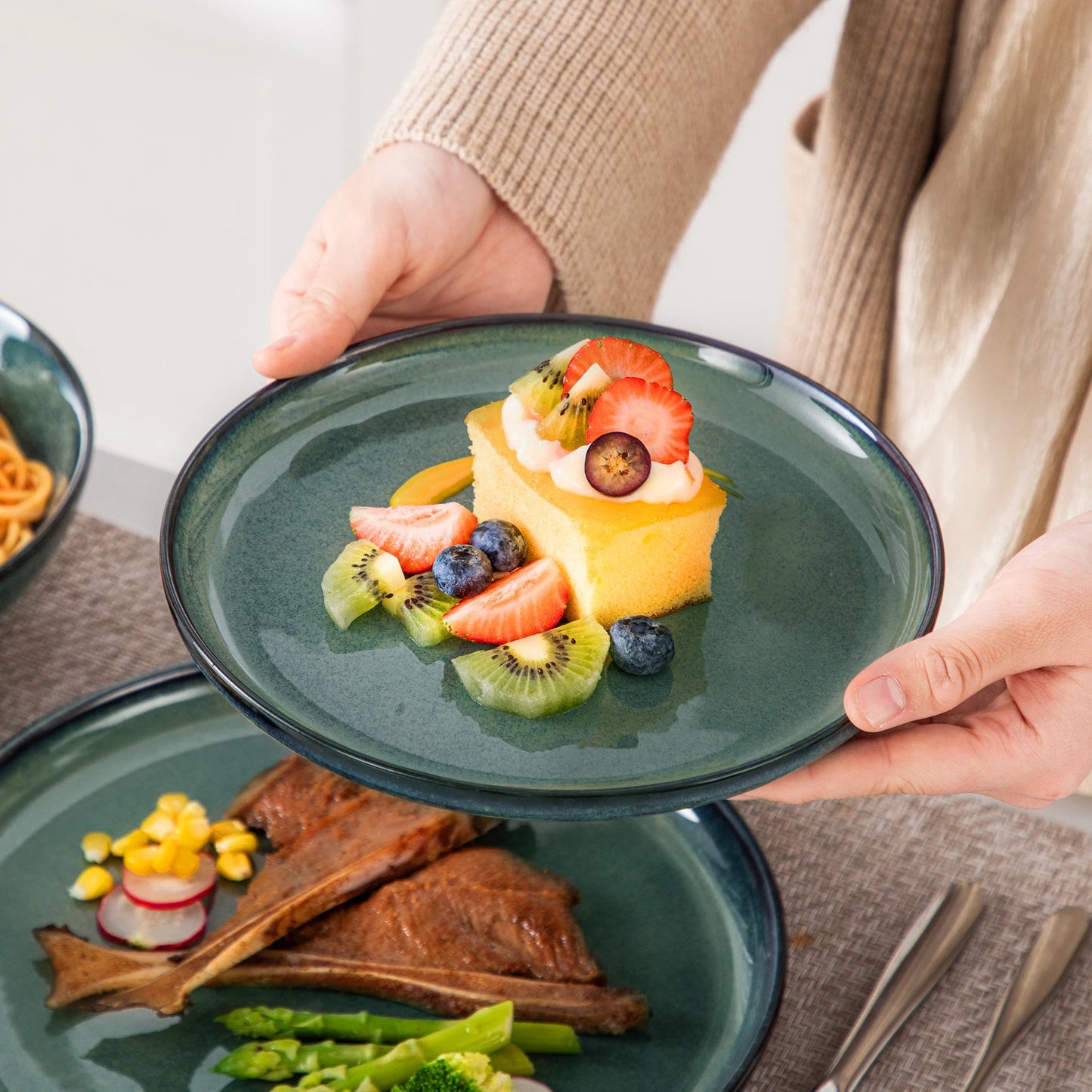 Malacasa Stoneware Dinnerware Set 24 Piece With Plates and Bowls