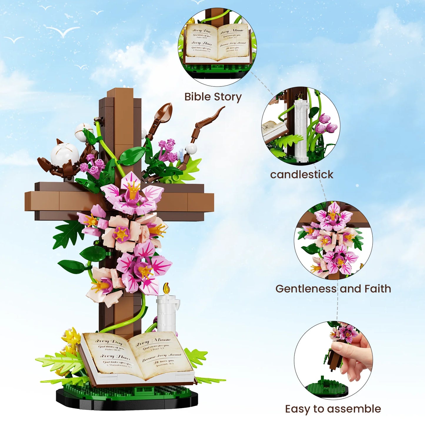 BuildMoc Jesus Cross Flower Compatible Lego Building Blocks Set