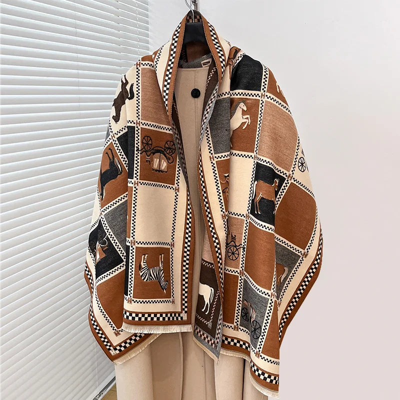 IroJeff Womens Thick Warm Winter Horse Print Shawl