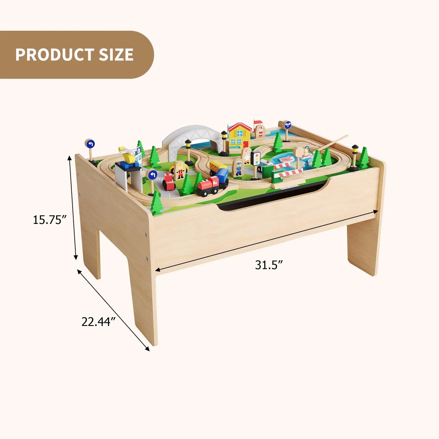 HiMISS Wooden Train Activity Table With Storage Drawer And Tracks