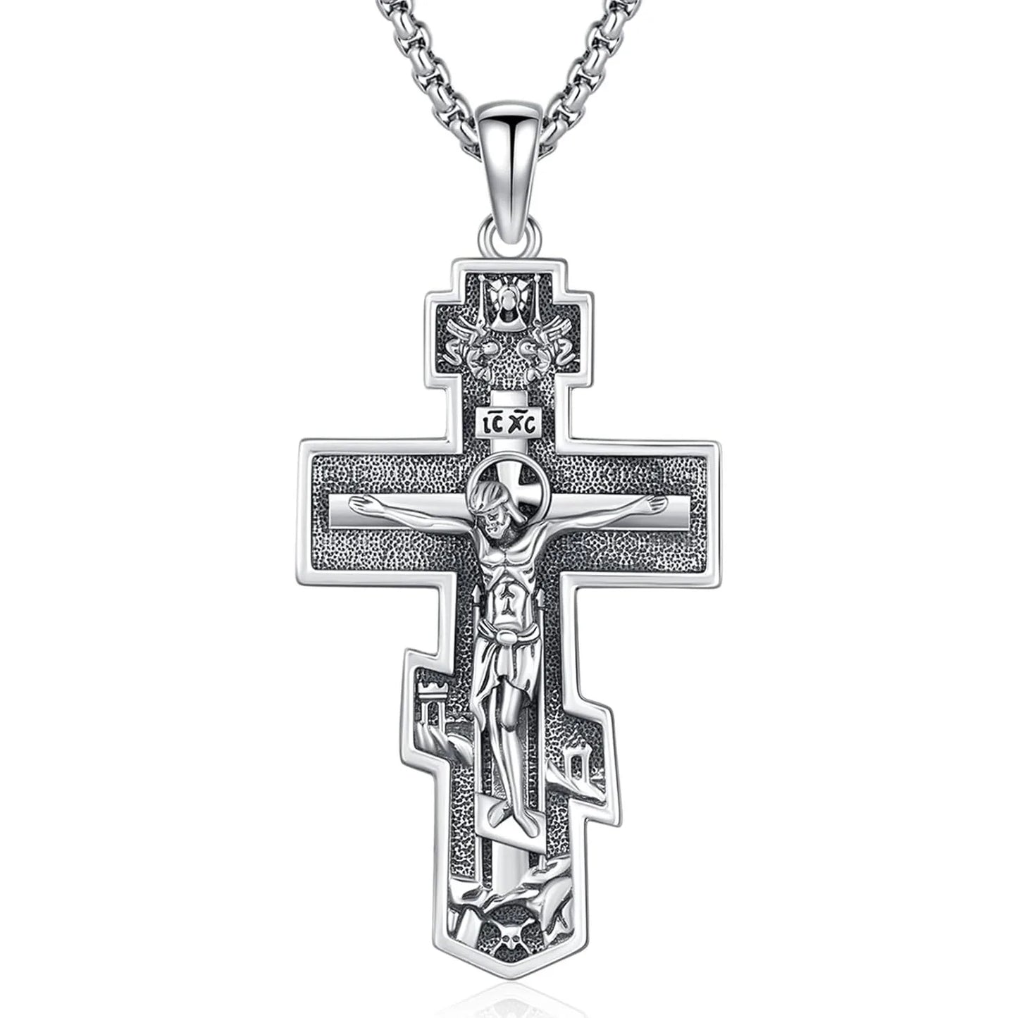 Drinsper Orthodox Cross Necklace 925 Sterling Silver Pendant