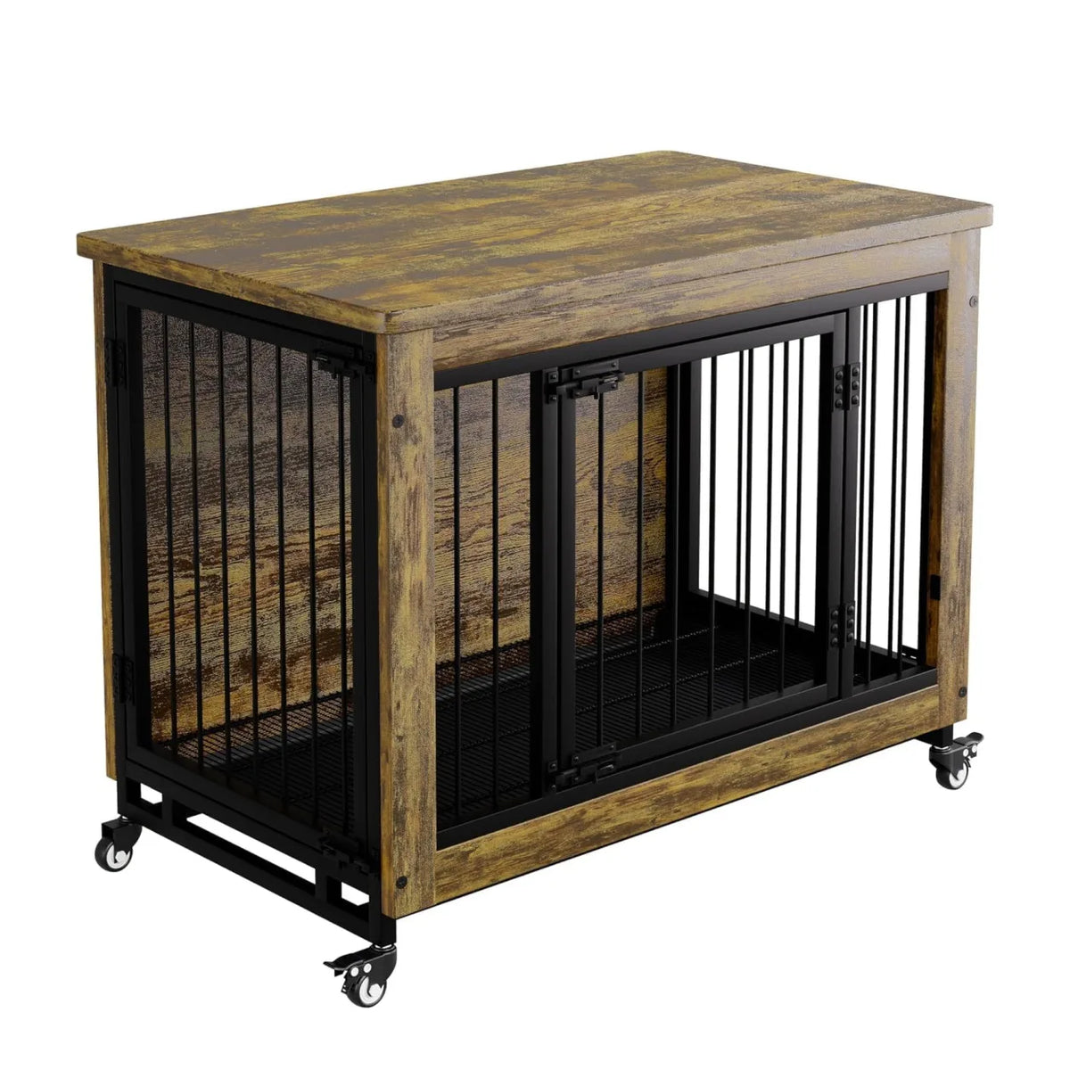 ANIXOL Wooden Dog Crate Furniture With Wheels And Removable Tray