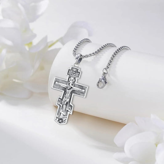 Drinsper Orthodox Cross Necklace 925 Sterling Silver Pendant