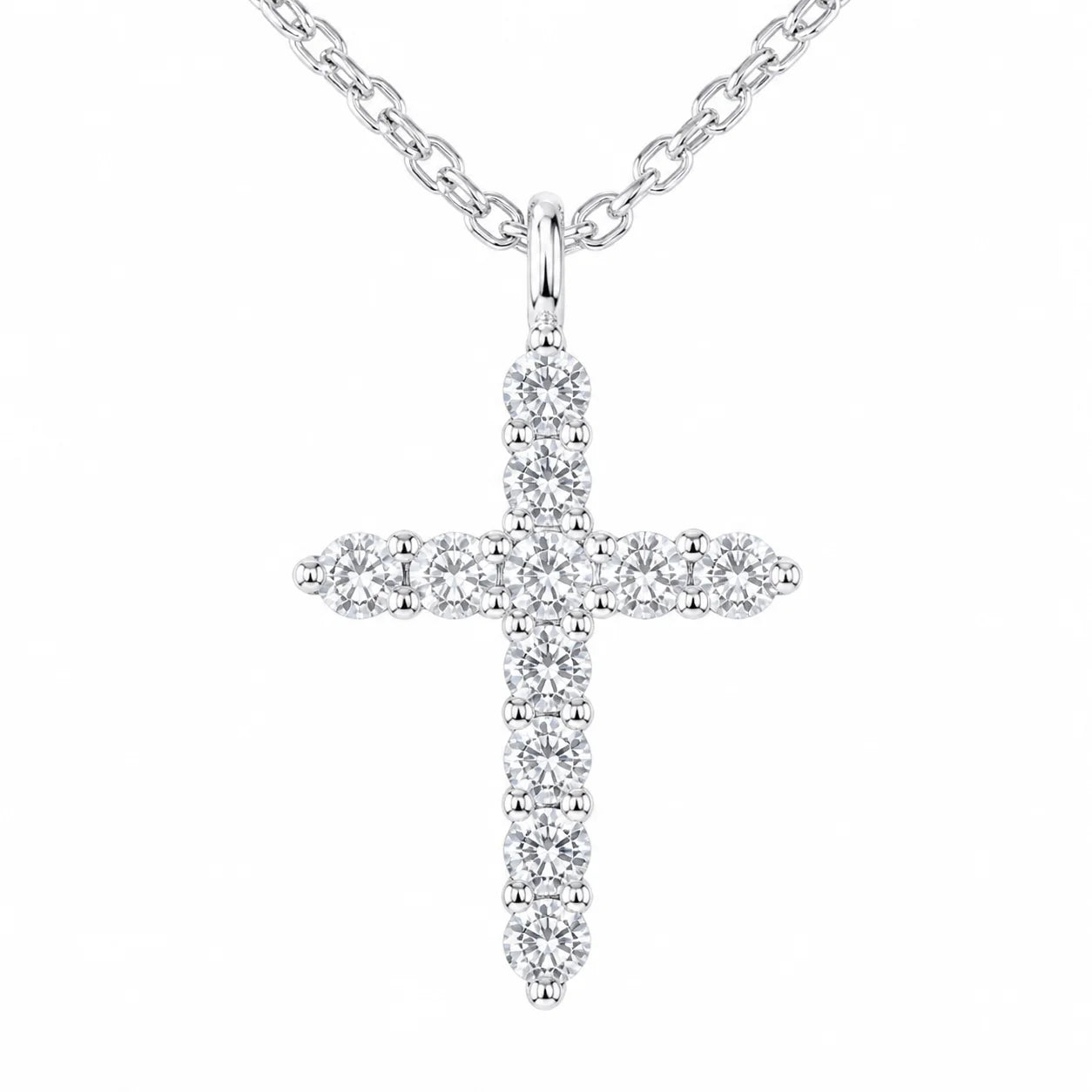 Cross Pendant Necklace With Moissanite Stone And Silver Chain