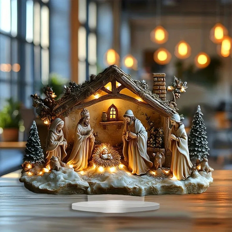 Christian Jesus Nativity Acrylic Figurine Home Table Decor