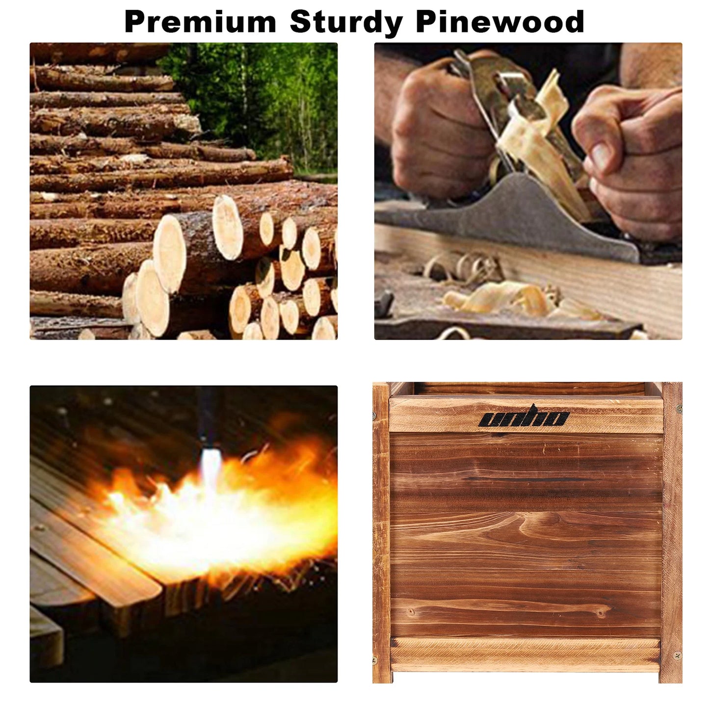 Natural Pine Wood Raised Planter Box For Indoor Outdoor Gardening