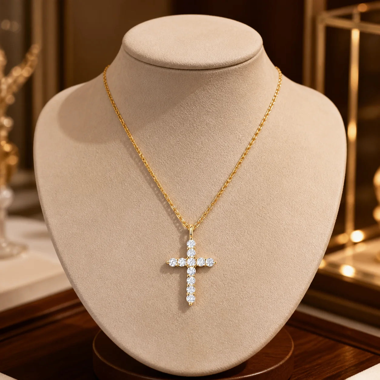 Cross Pendant Necklace With Moissanite Stone And Silver Chain
