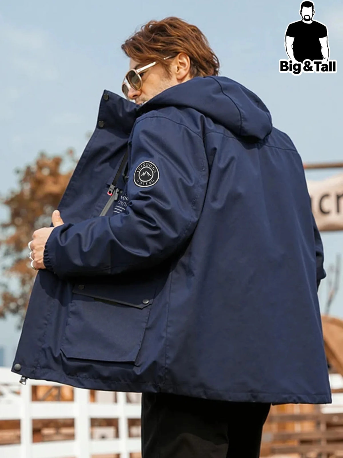 Mens Hooded Multi Pocket Windbreaker Jacket for Outdoor Workwear