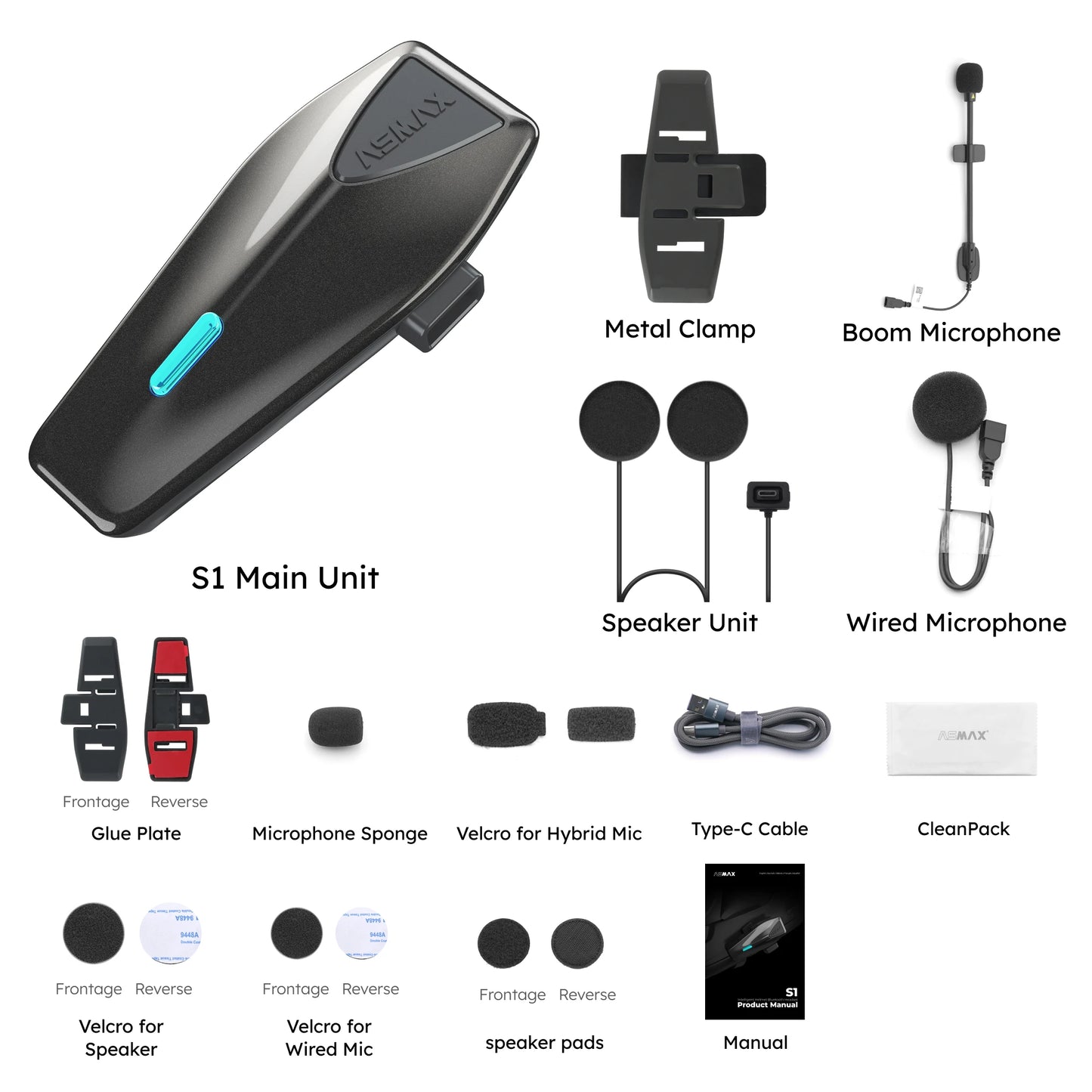 ASMAX S1 Bluetooth Motorcycle Helmet Headset Intercom 8 Rider IPX7
