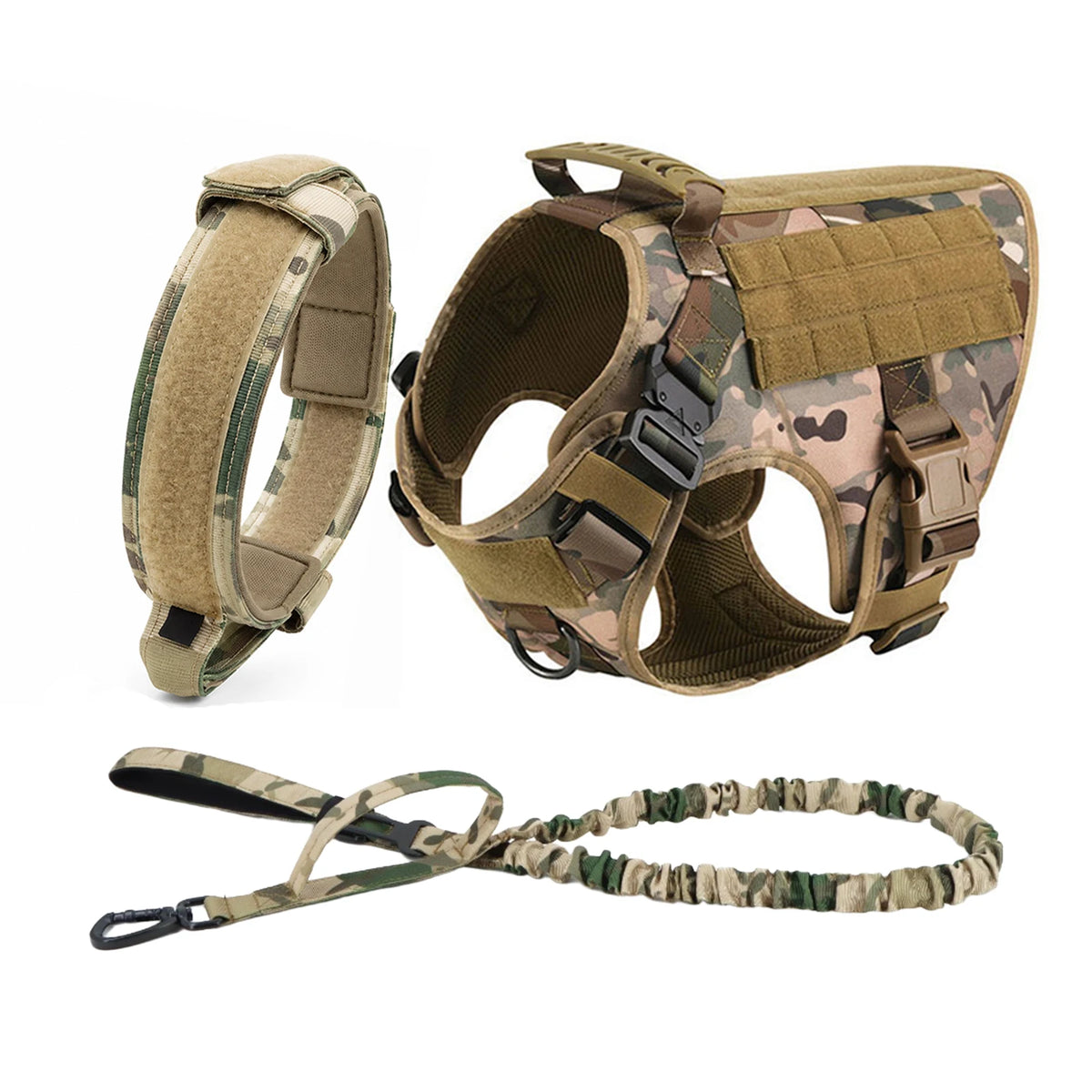 PETRAVEL Tactical Dog Harness Set with Molle Pouches and Leash
