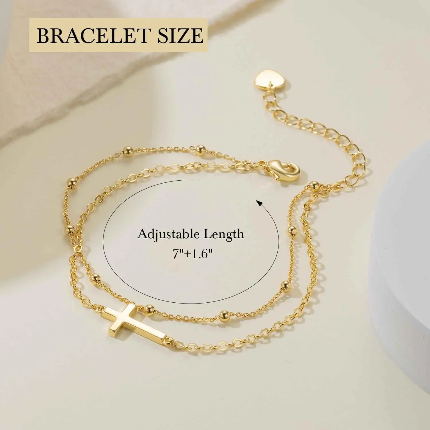 Women Double Layer Cross Beaded Chain Link Bracelet