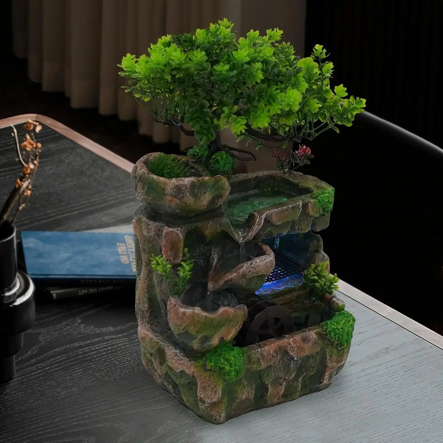 Indoor Waterfall Meditation Fountain With Automatic LED Light Pump