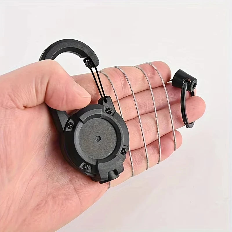 Retractable Heavy Duty Wire Rope Key Chain With Carabiner Buckle