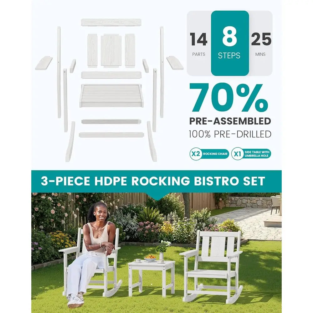 Commercial Grade Hdpe Outdoor Rocking Bistro Chair Set