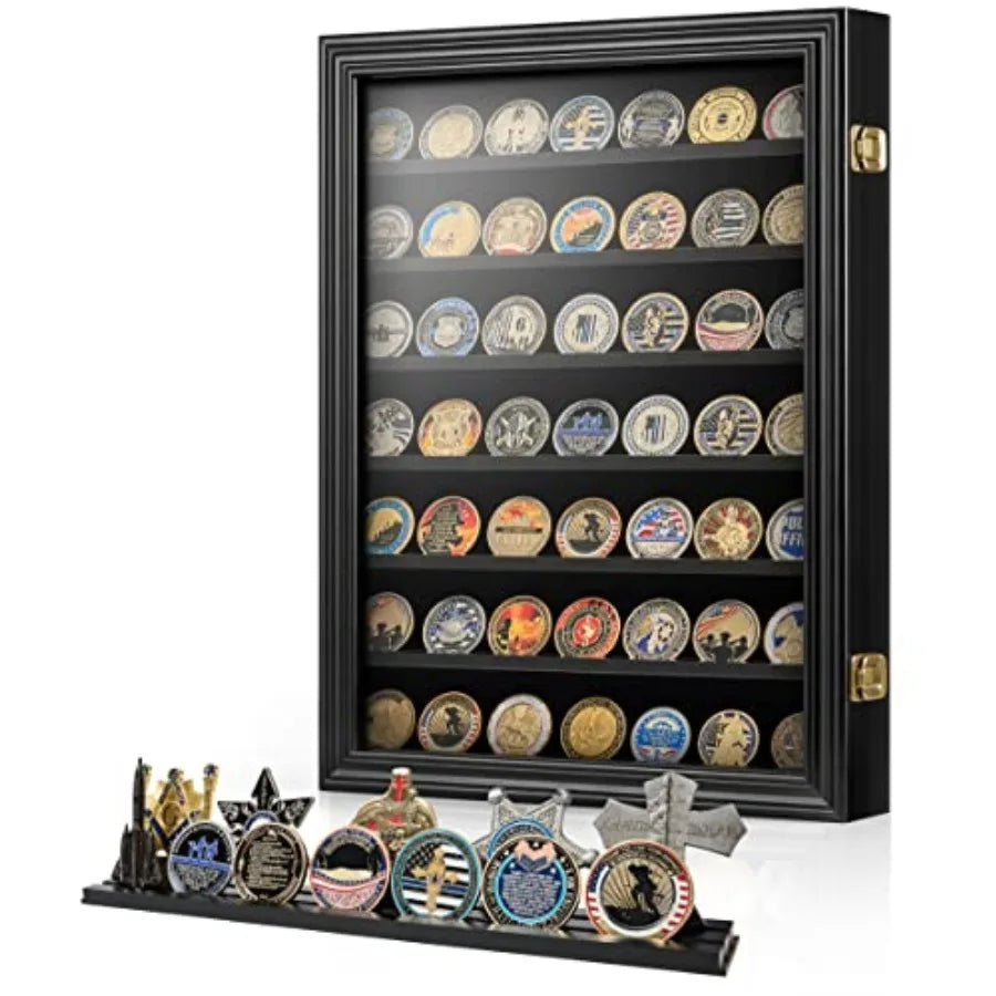 Military Challenge Coin Holder Wall Display Case Bamboo