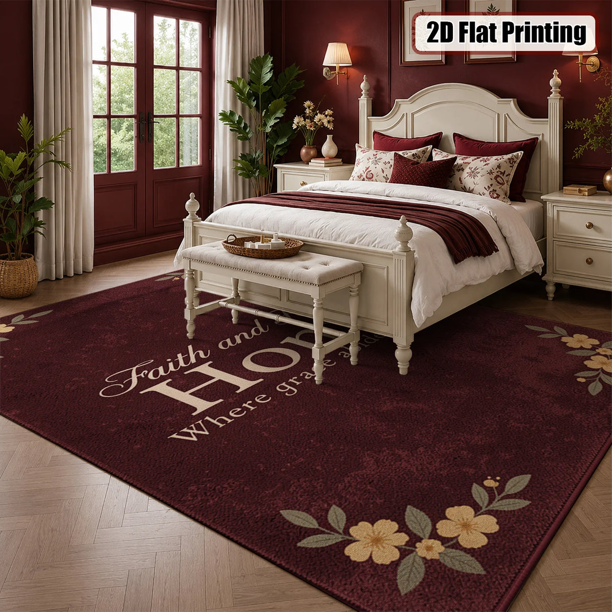 Faith Family Home Quote Velvet Floor Mat Machine Washable Rug