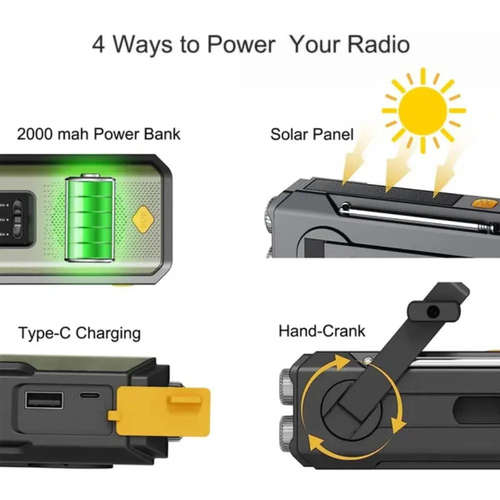Stonego Emergency Solar Hand Crank Radio With 20000mAh Power Bank