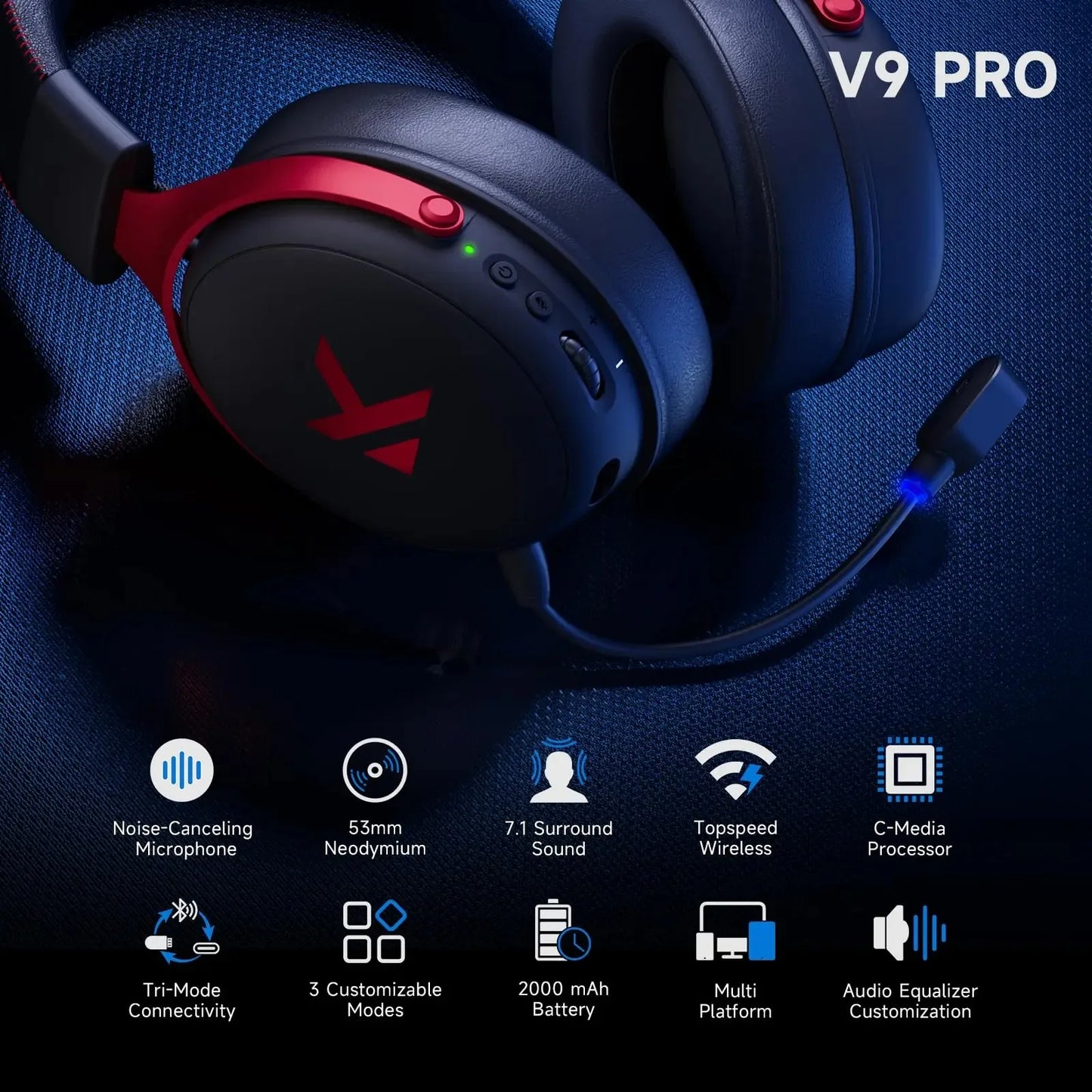 MCHOSE V9 Pro Wireless Gaming Headset Offering 7.1 Surround Sound