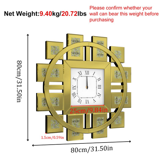 Irregular Crush Diamond Mirrored Wall Clock With Roman Numerals
