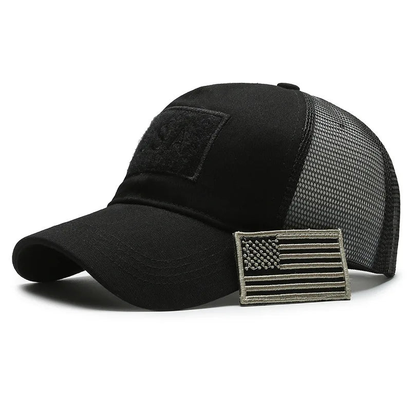 Tactical Camouflage Mesh Baseball Cap With Adjustable Strap And Patch