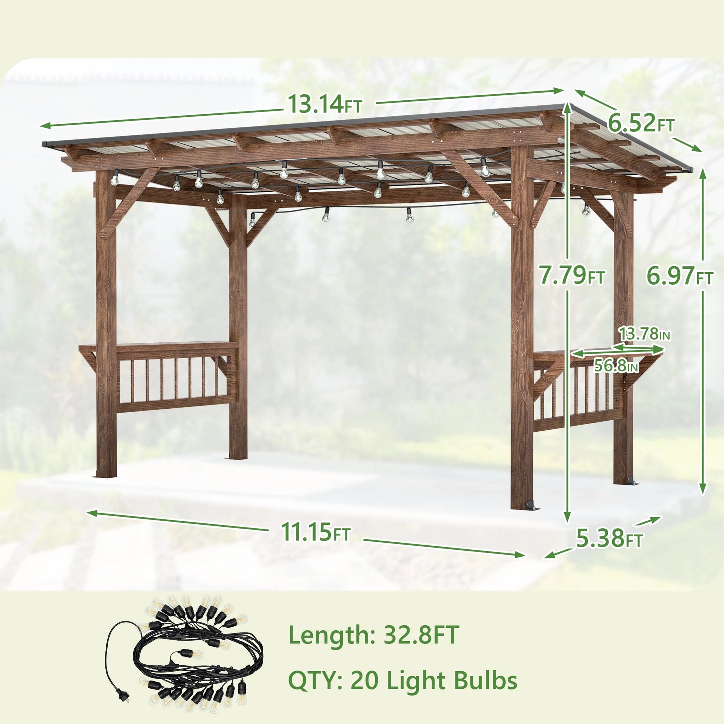 Gihauvia Heavy Duty Wooden Pergola Grill Gazebo Metal Roof