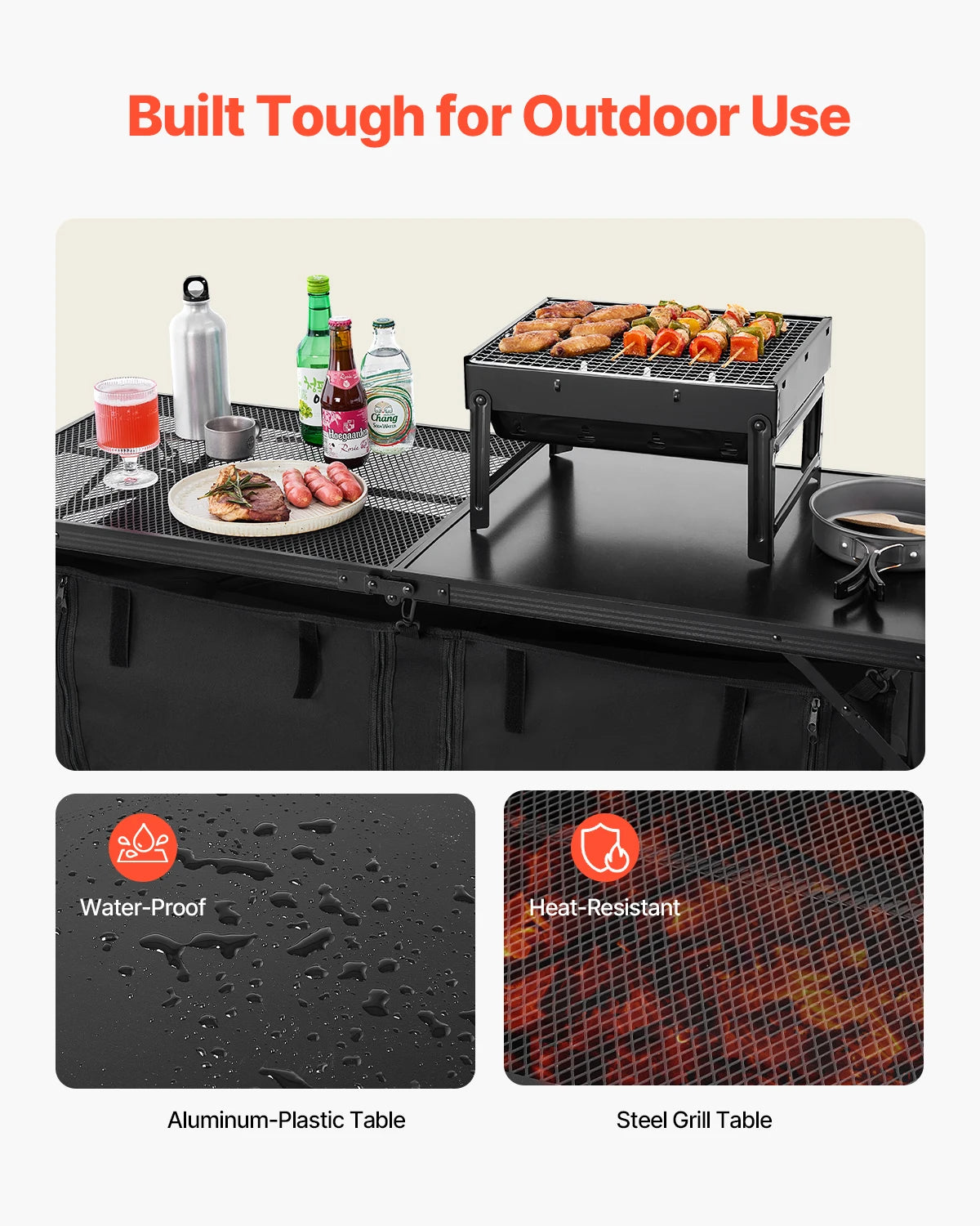 SucceBuy Portable Aluminum Camping Kitchen Table For Outdoor Cooking