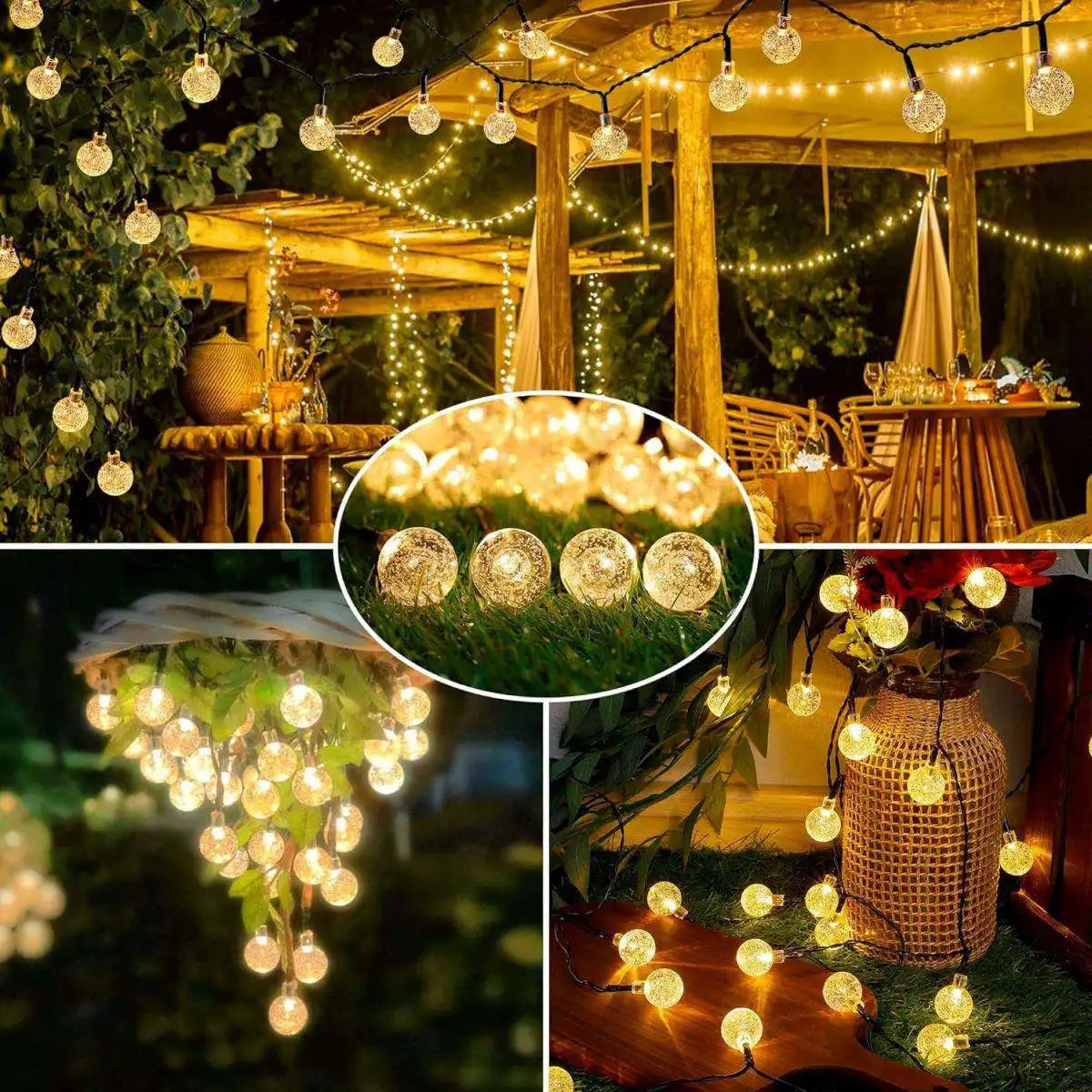 Solar Powered 100 LED Bubble Ball Outdoor String Lights Decor