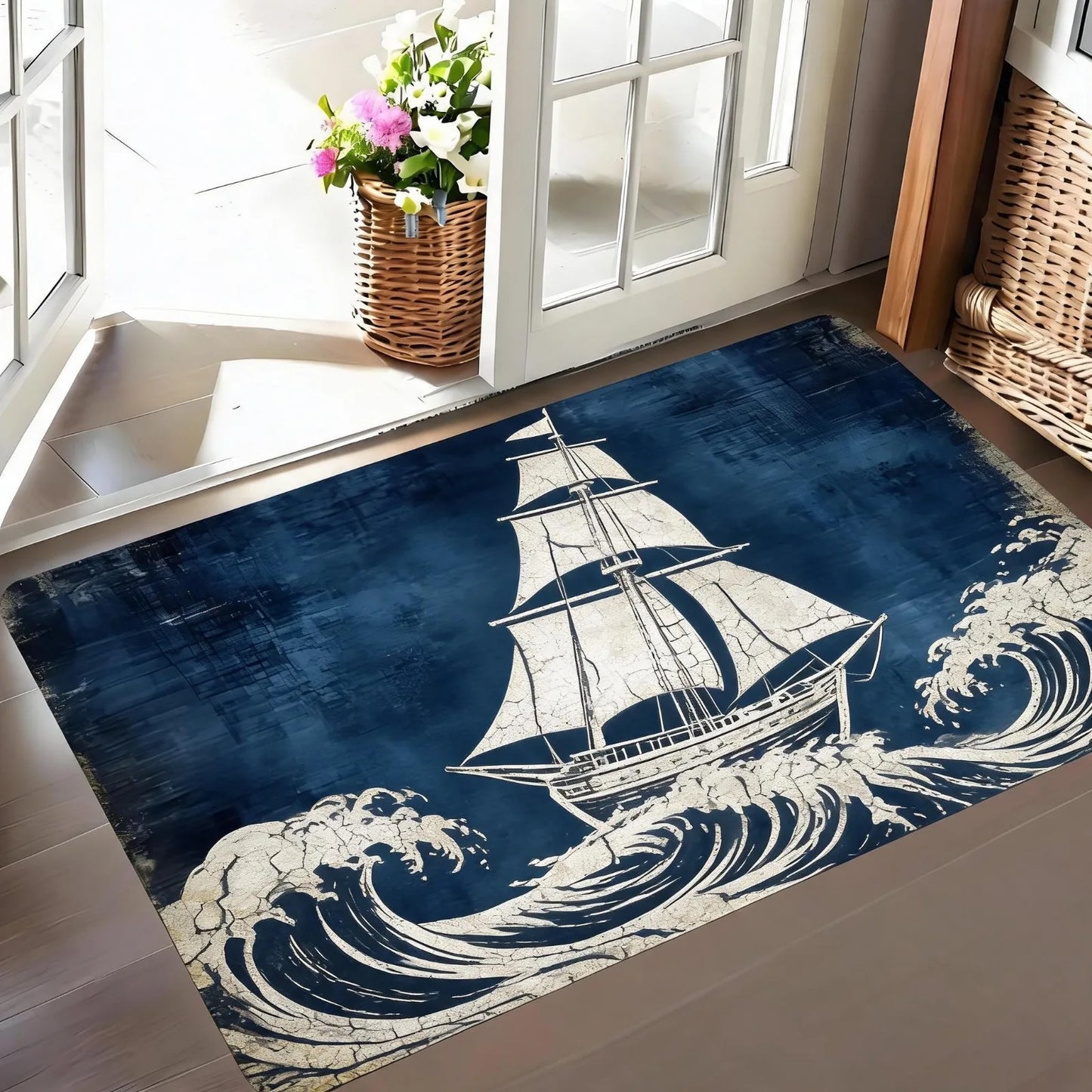 Waterproof Anti Slip Nautical Compass Pattern Door Mat