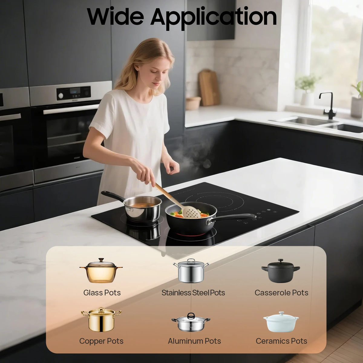 Portable Three Burners Electric Ceramic Cooktop With Touch Control