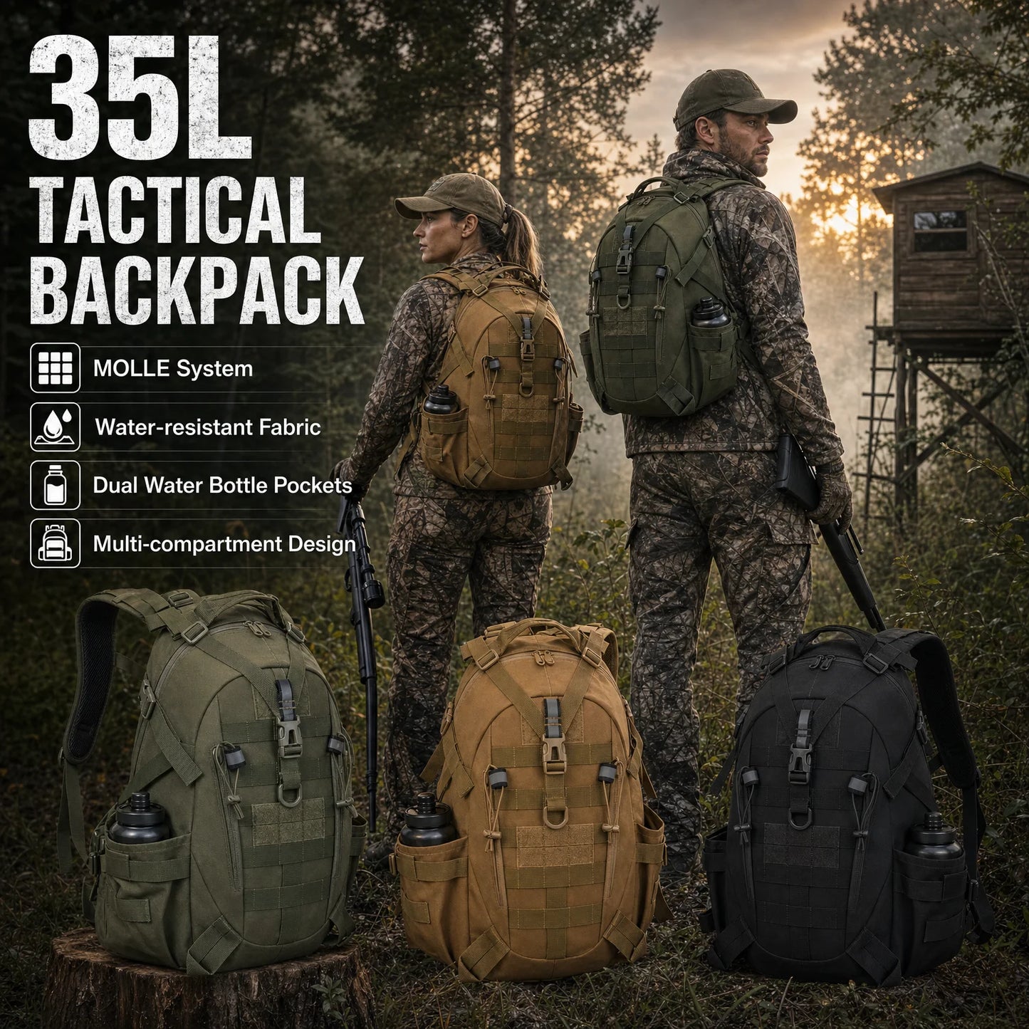 ReFire Gear Tactical Hunting Backpack Molle System And Reflective Strips
