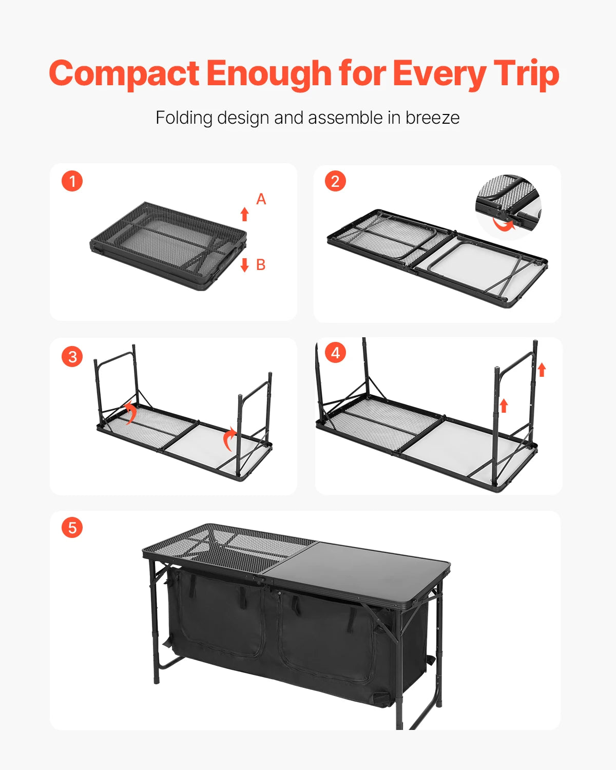 SucceBuy Portable Aluminum Camping Kitchen Table For Outdoor Cooking