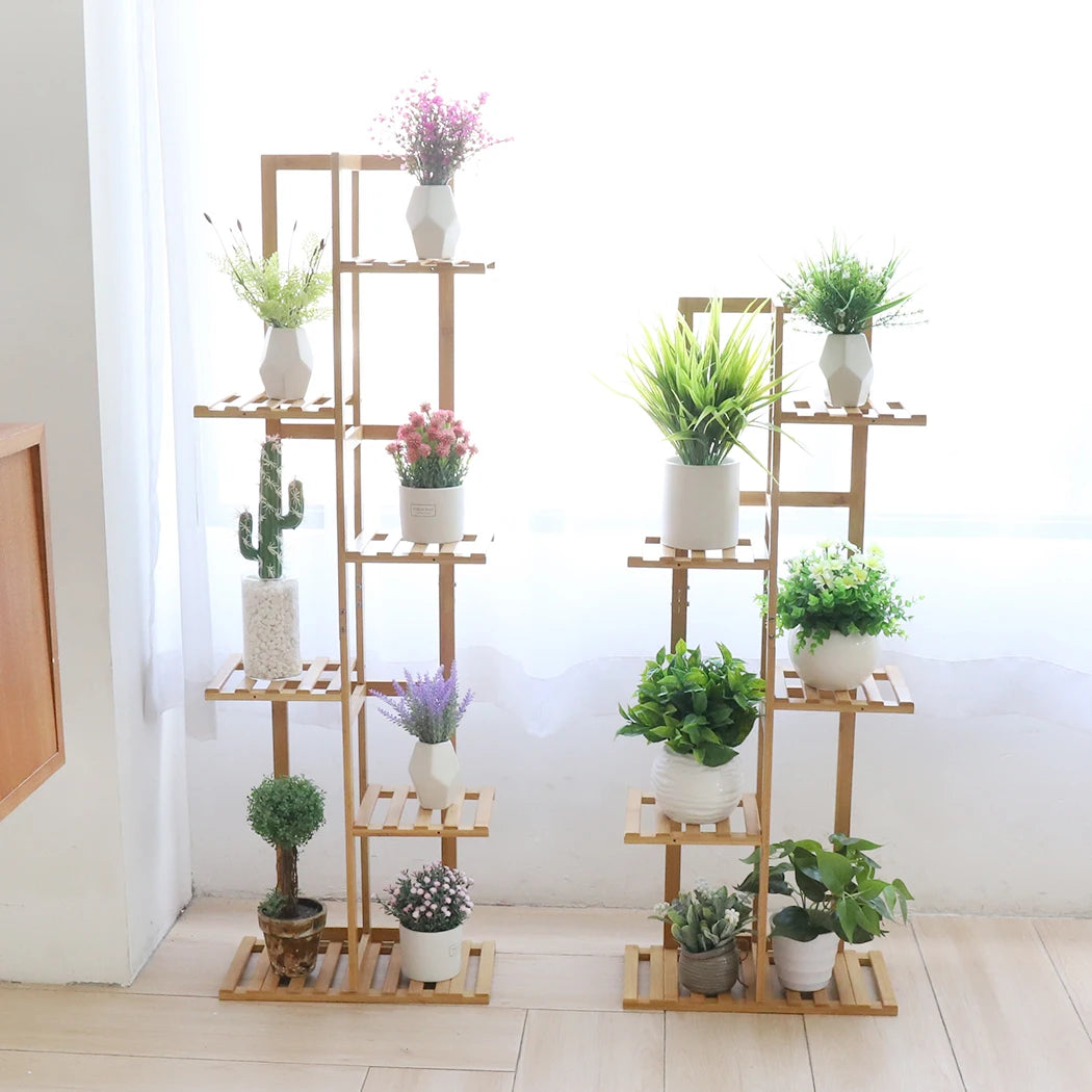 Wisfor Bamboo Corner Plant Stand Rack With Multiple Flower Shelves
