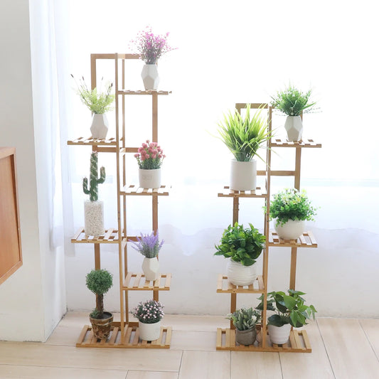 Wisfor Bamboo Corner Plant Stand Rack With Multiple Flower Shelves
