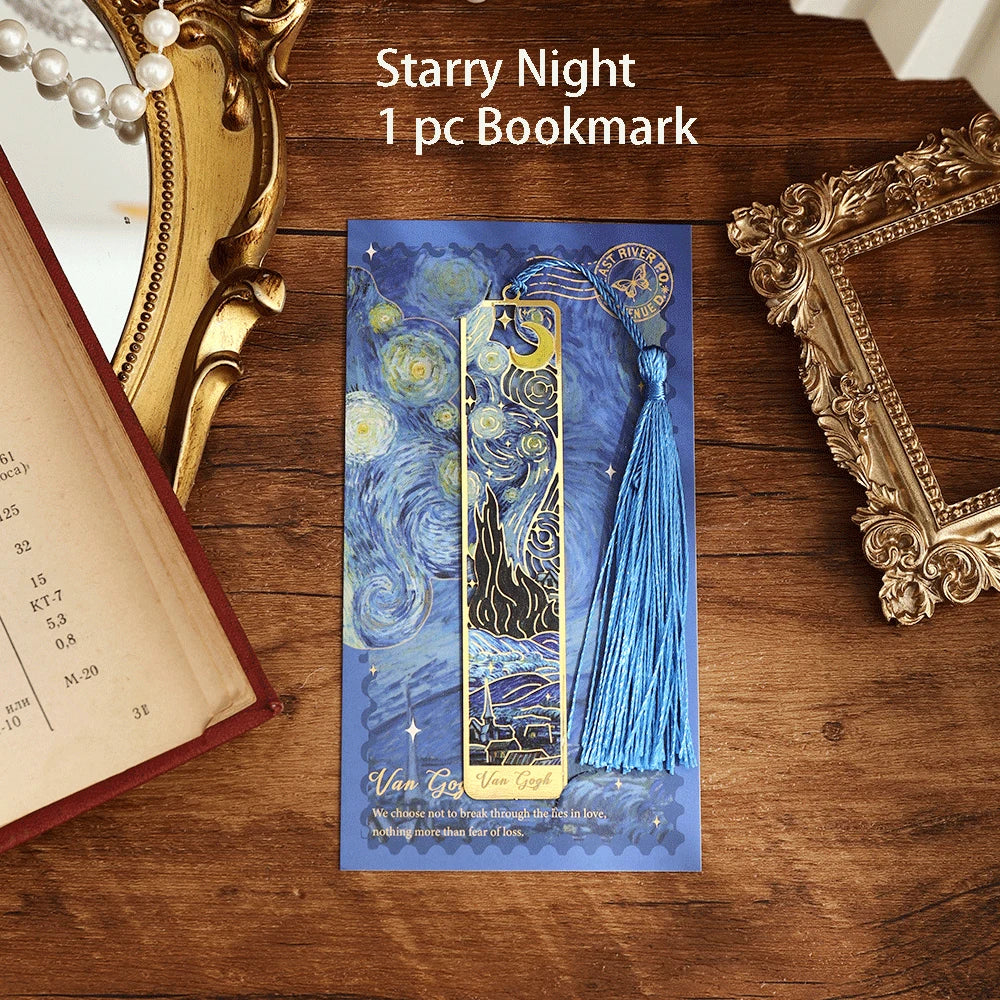 Retro Hollow Metal Bookmark Featuring Floral Painting And Tassel