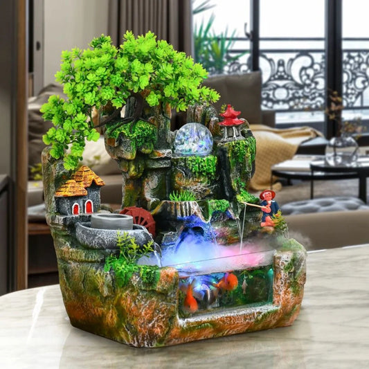 Feng Shui Money Tree Water Fountain With Resin Rockery