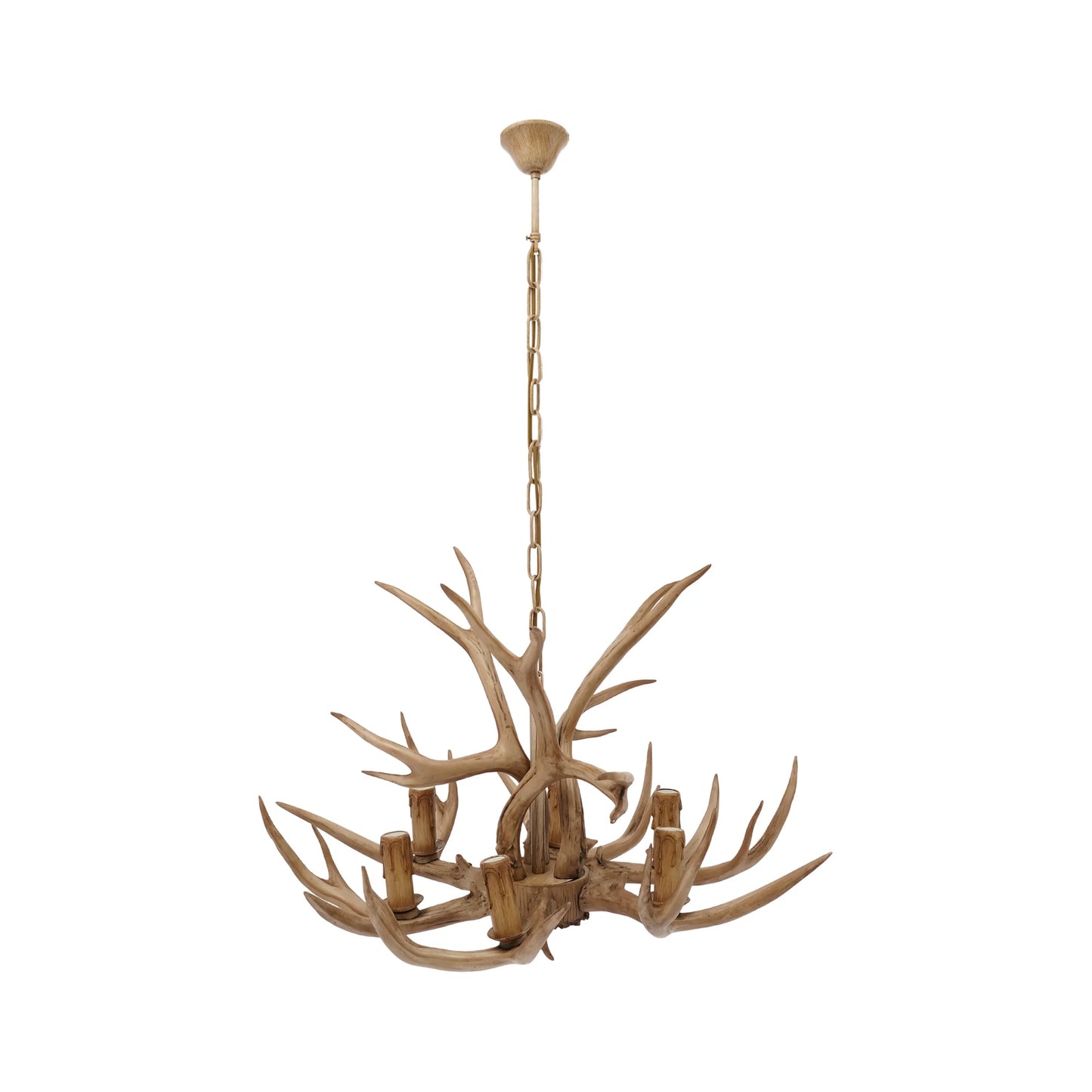 Retro Deer Antler Wood And Resin Six Light Ceiling Lamp